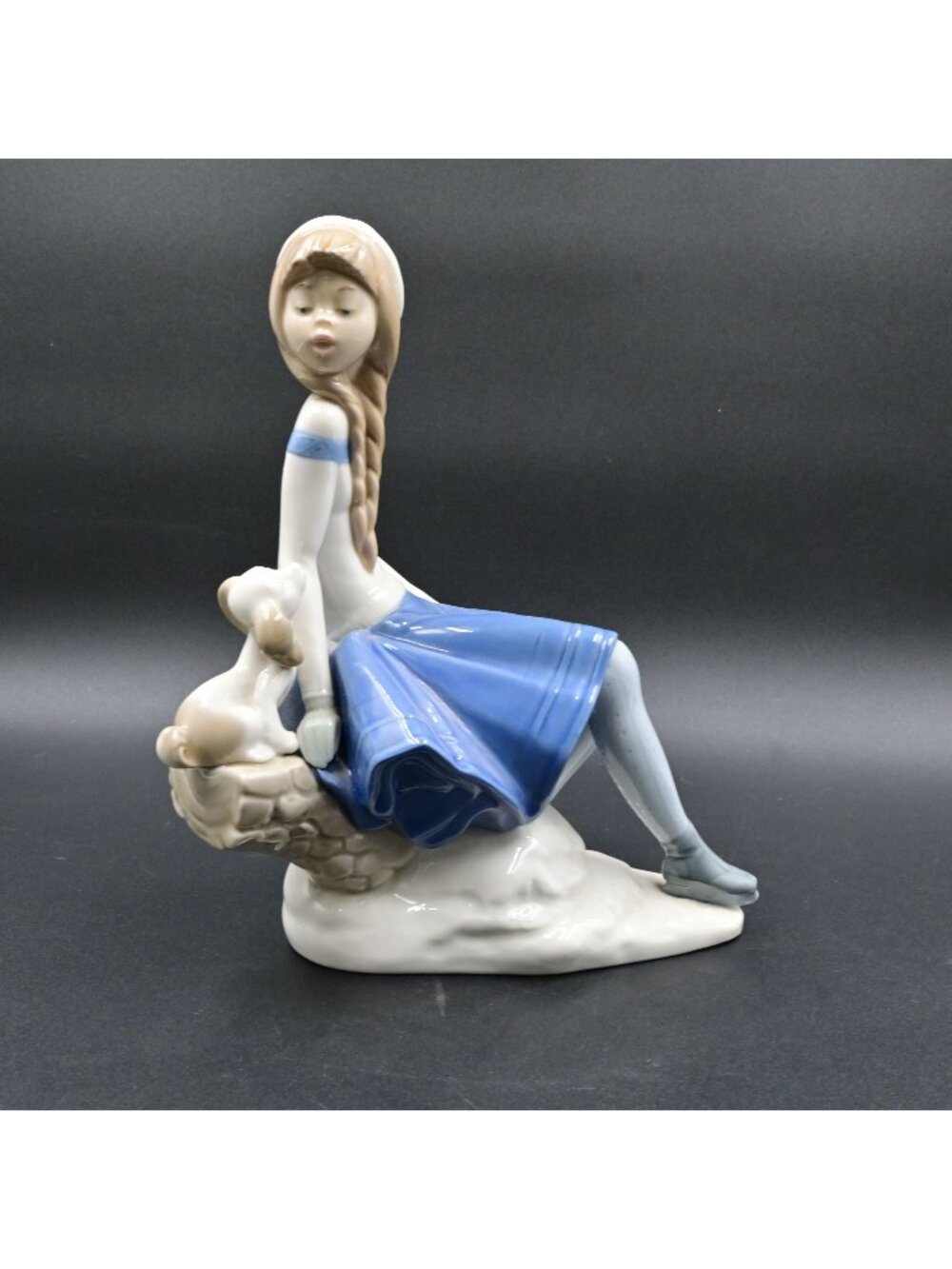 Zaphir Lladro Nao Winter Frolic Ice Skater Girl Dog Porcelain Figurine Spain